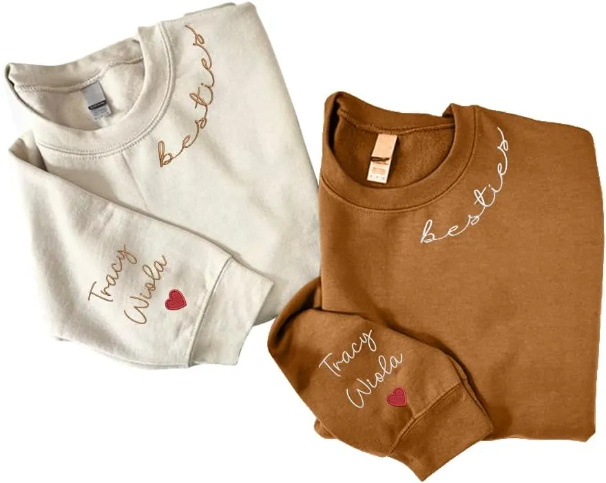 SHAANT Personalized Besties Embroidered Sweatshirt, Custom Shirt Gift for Soul Sisters Women, Best Friends Hoodie