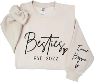 SHAANT Personalized Besties Embroidered Sweatshirt, Custom Shirt Gift for Soul Sisters Women, Best Friends Hoodie