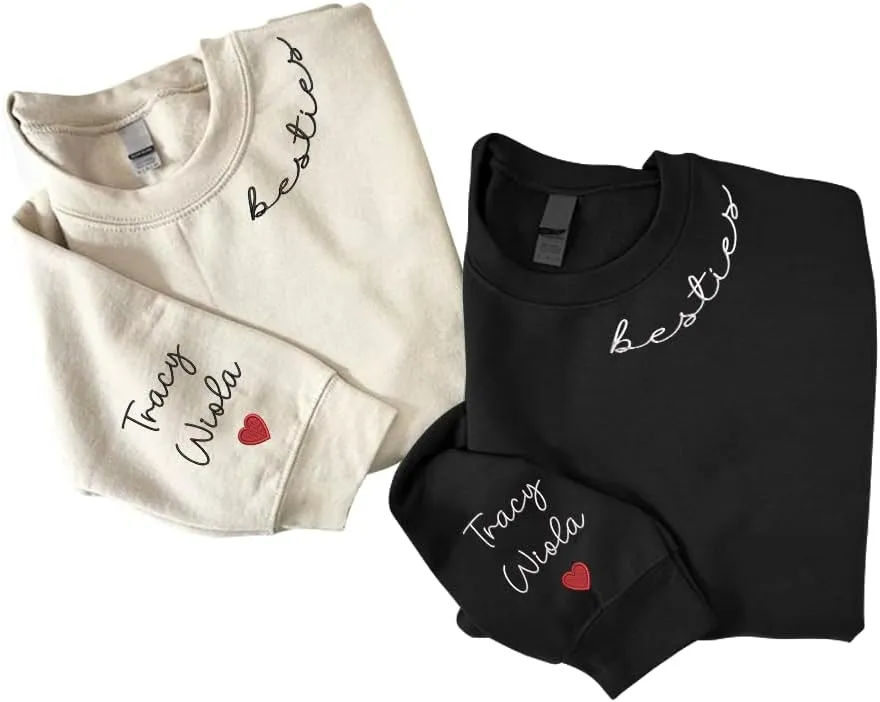 SHAANT Personalized Besties Embroidered Sweatshirt, Custom Shirt Gift for Soul Sisters Women, Best Friends Hoodie