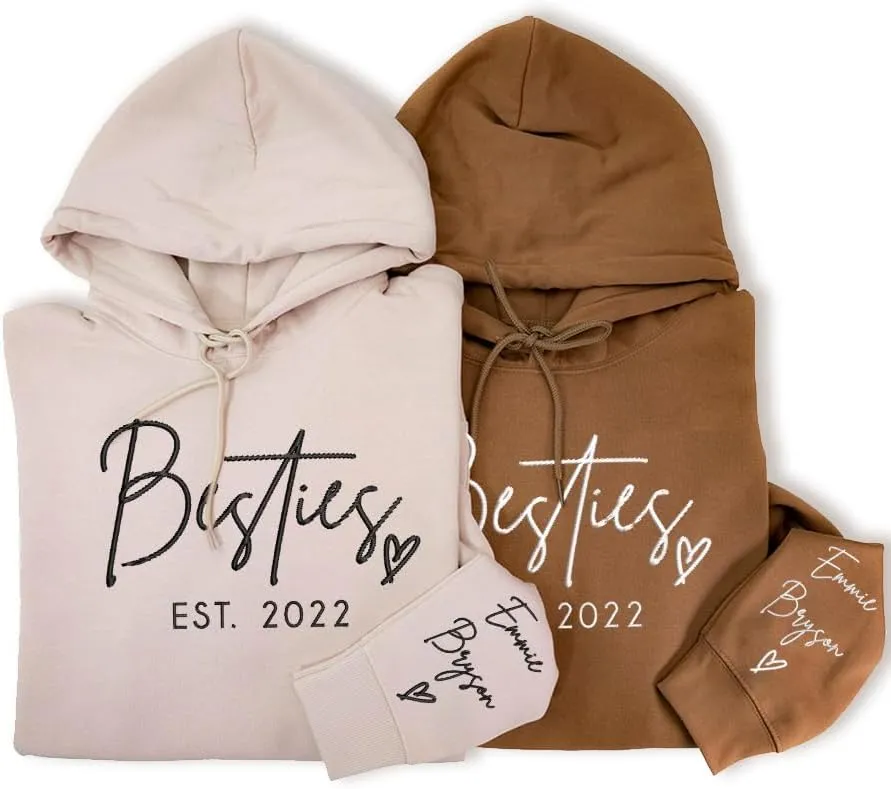 SHAANT Personalized Besties Embroidered Sweatshirt, Custom Shirt Gift for Soul Sisters Women, Best Friends Hoodie