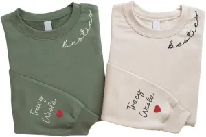 SHAANT Personalized Besties Embroidered Sweatshirt, Custom Shirt Gift for Soul Sisters Women, Best Friends Hoodie