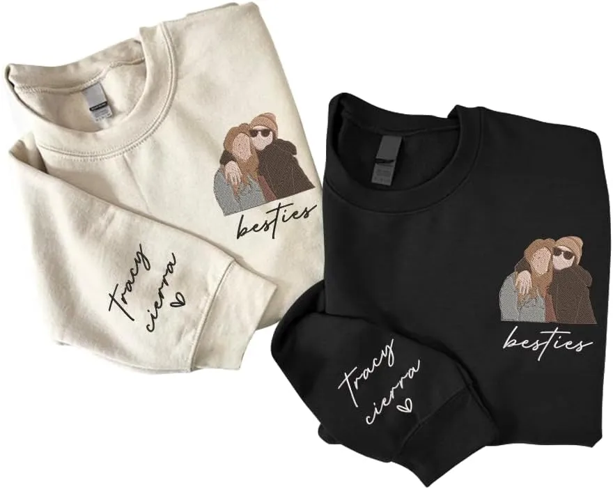 SHAANT Personalized Besties Embroidered Sweatshirt, Custom Shirt Gift for Soul Sisters Women, Best Friends Hoodie