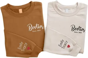 SHAANT Personalized Besties Embroidered Sweatshirt, Custom Shirt Gift for Soul Sisters Women, Best Friends Hoodie