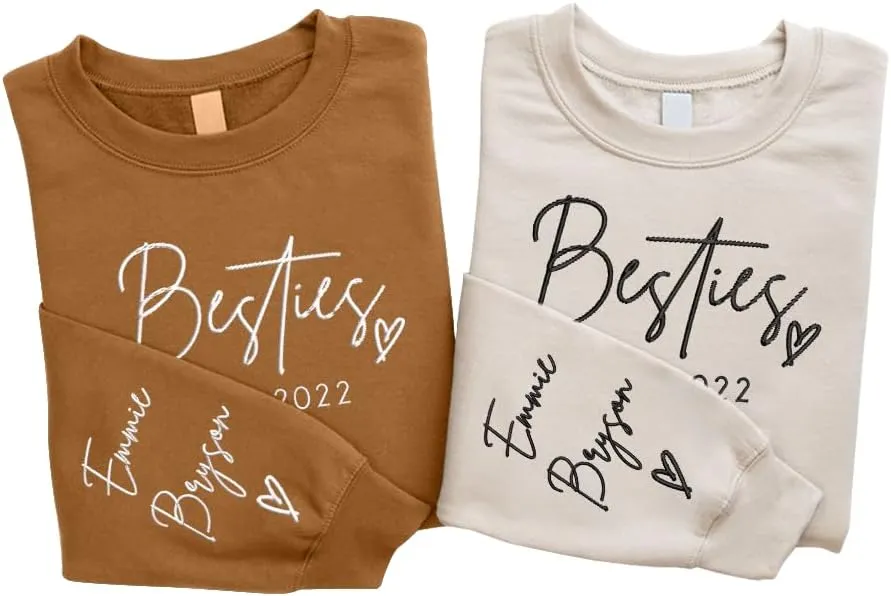 SHAANT Personalized Besties Embroidered Sweatshirt, Custom Shirt Gift for Soul Sisters Women, Best Friends Hoodie