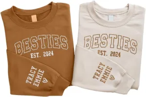 SHAANT Personalized Besties Embroidered Sweatshirt, Custom Shirt Gift for Soul Sisters Women, Best Friends Hoodie