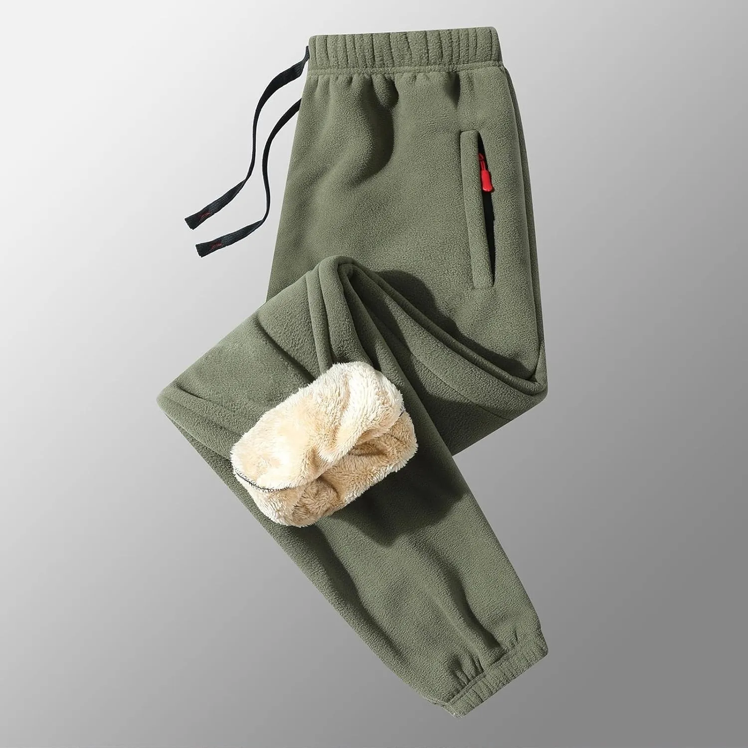 Sherpa Lined Sweatpants Men Heavyweight Drawstring Waist Fleece Lined Joggers Thick Athletic Winter Warm Track Pants