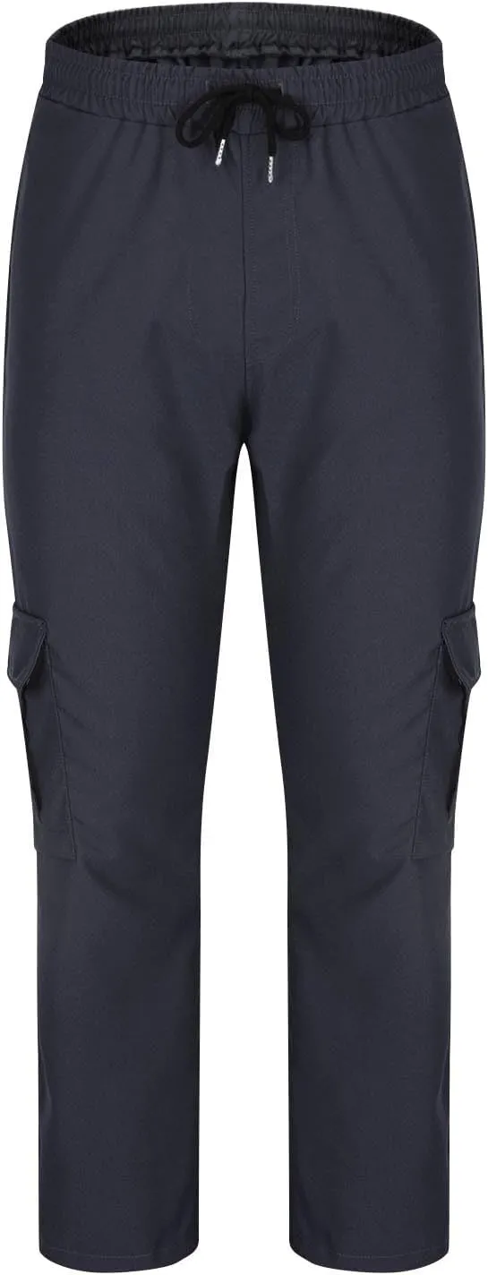 Sinzelimin Men's Cargo Pants Fashion Solid Color Multiple Pockets Lace up Elastic Waist Loose Comfy Work Trouser Sweatpant