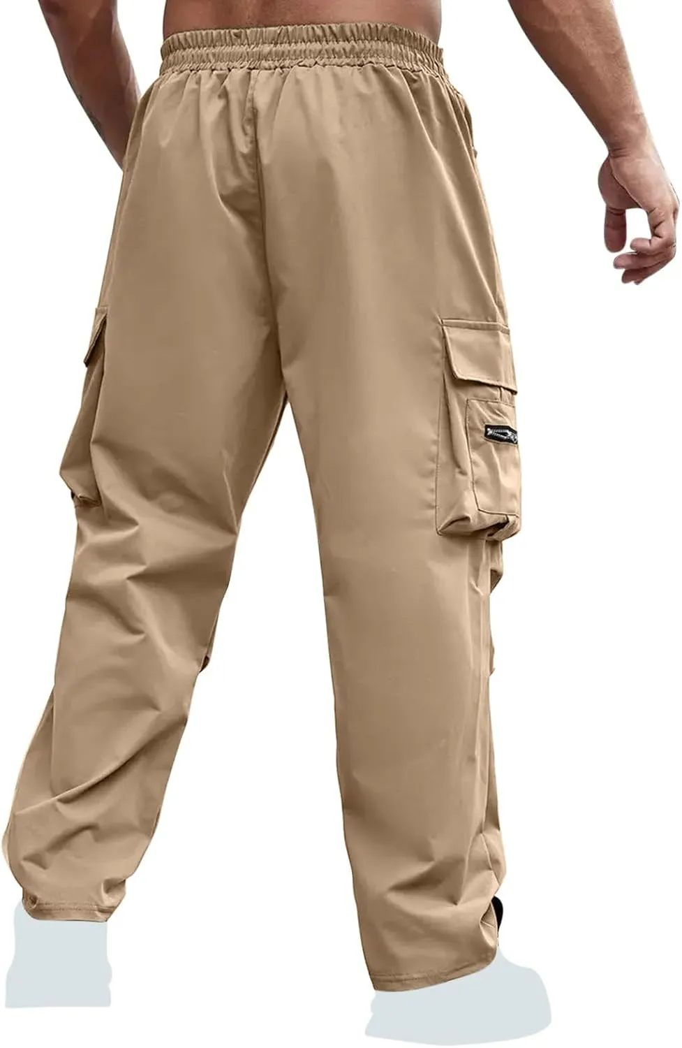 Sinzelimin Men's Cargo Pants Fashion Solid Color Multiple Pockets Loose Comfy Casual Work Trousers Wide Leg Sweatpant