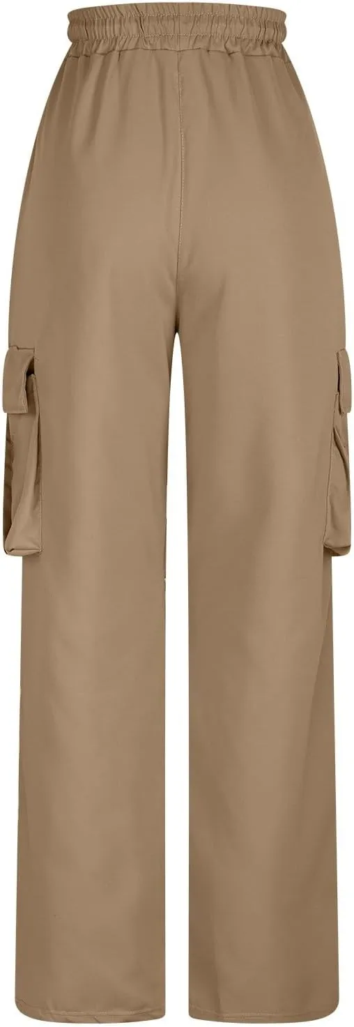 Sinzelimin Men's Cargo Pants Fashion Solid Color Multiple Pockets Loose Comfy Casual Work Trousers Wide Leg Sweatpant