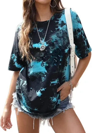 SOFIA'S CHOICE Tie Dye Shirt Women Oversized Tshirts Summer Casual Short Sleeve Tee Tops
