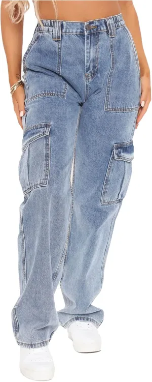 SOMTHRON Women's High Waist Washed Jeans Baggy Straight Leg Casual Loose Denim Pants Trousers Vintage Streetwear