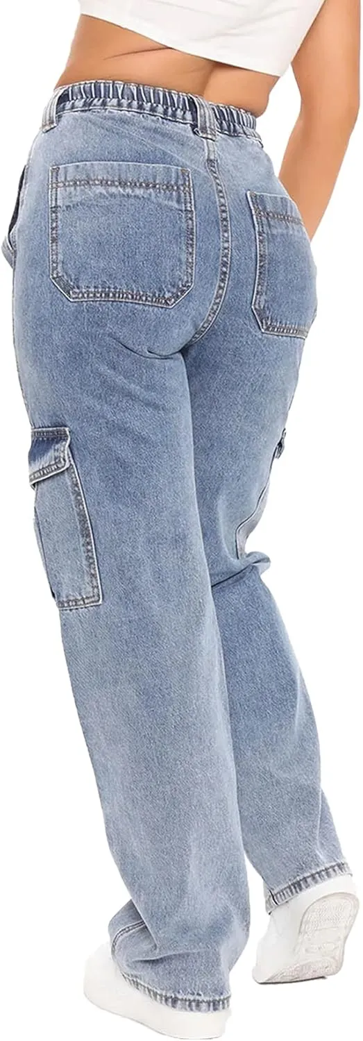 SOMTHRON Women's High Waist Washed Jeans Baggy Straight Leg Casual Loose Denim Pants Trousers Vintage Streetwear