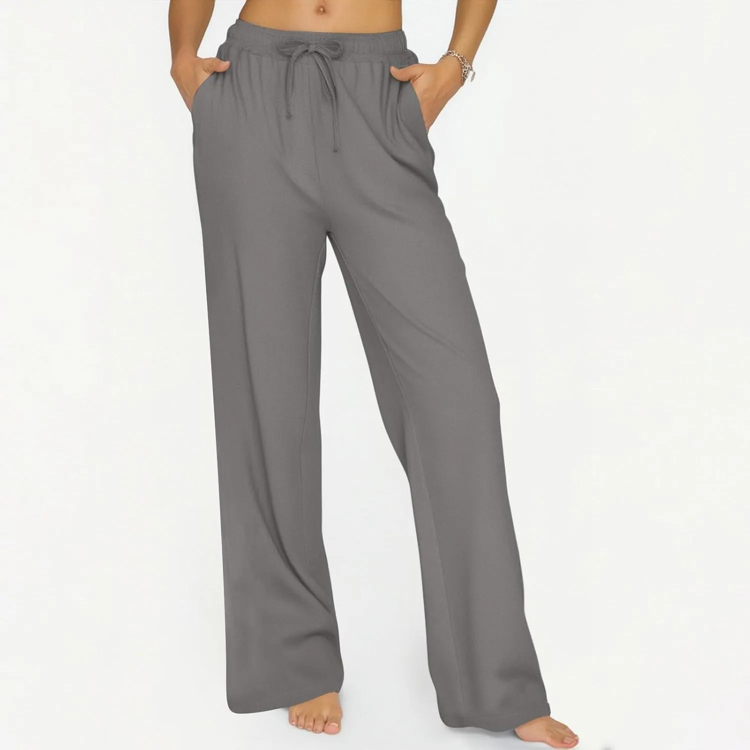Summer Pants for Women 2025 Elastic High Waisted Wide Leg Pants Beach Vacation Cover Up Lounge Pants with Pockets