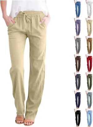 Summer Pants for Women 2025 Elastic High Waisted Wide Leg Pants Beach Vacation Cover Up Lounge Pants with Pockets