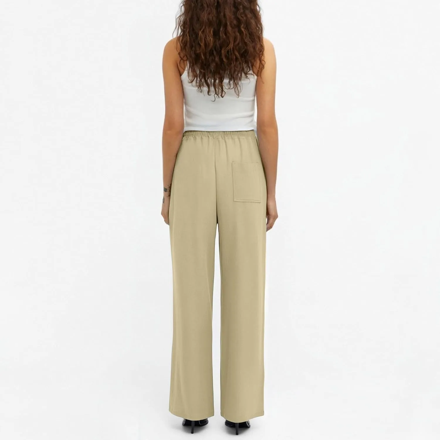Summer Pants for Women 2025 Elastic High Waisted Wide Leg Pants Beach Vacation Cover Up Lounge Pants with Pockets