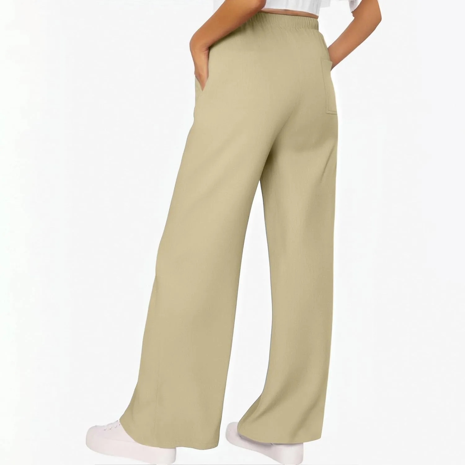 Summer Pants for Women 2025 Elastic High Waisted Wide Leg Pants Beach Vacation Cover Up Lounge Pants with Pockets