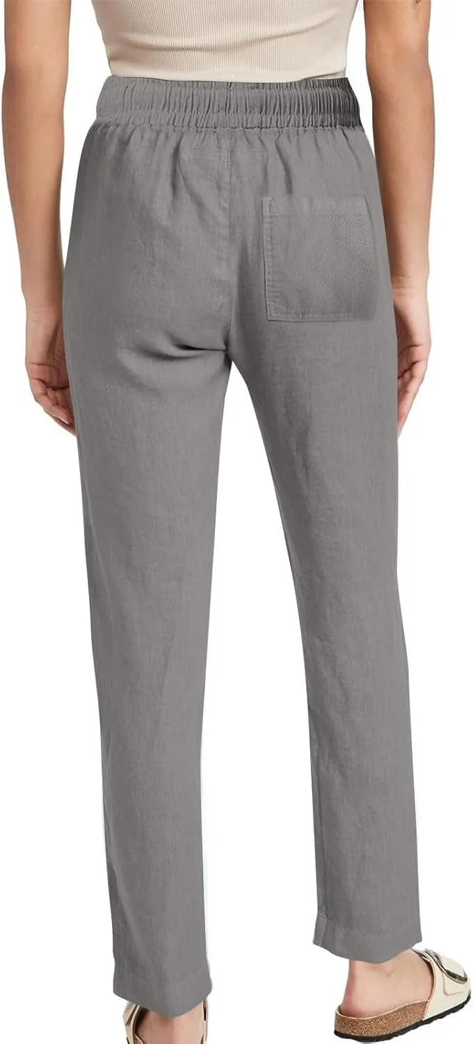 Summer Pants for Women 2025 Elastic High Waisted Wide Leg Pants Beach Vacation Cover Up Lounge Pants with Pockets