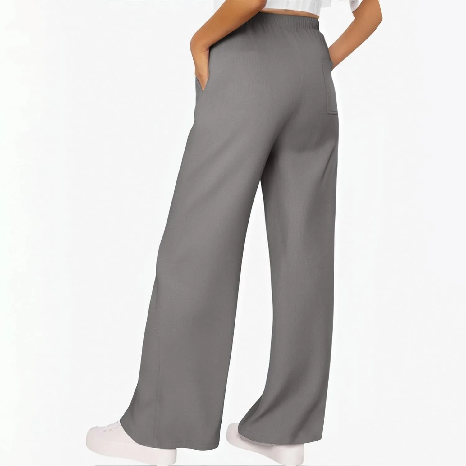 Summer Pants for Women 2025 Elastic High Waisted Wide Leg Pants Beach Vacation Cover Up Lounge Pants with Pockets