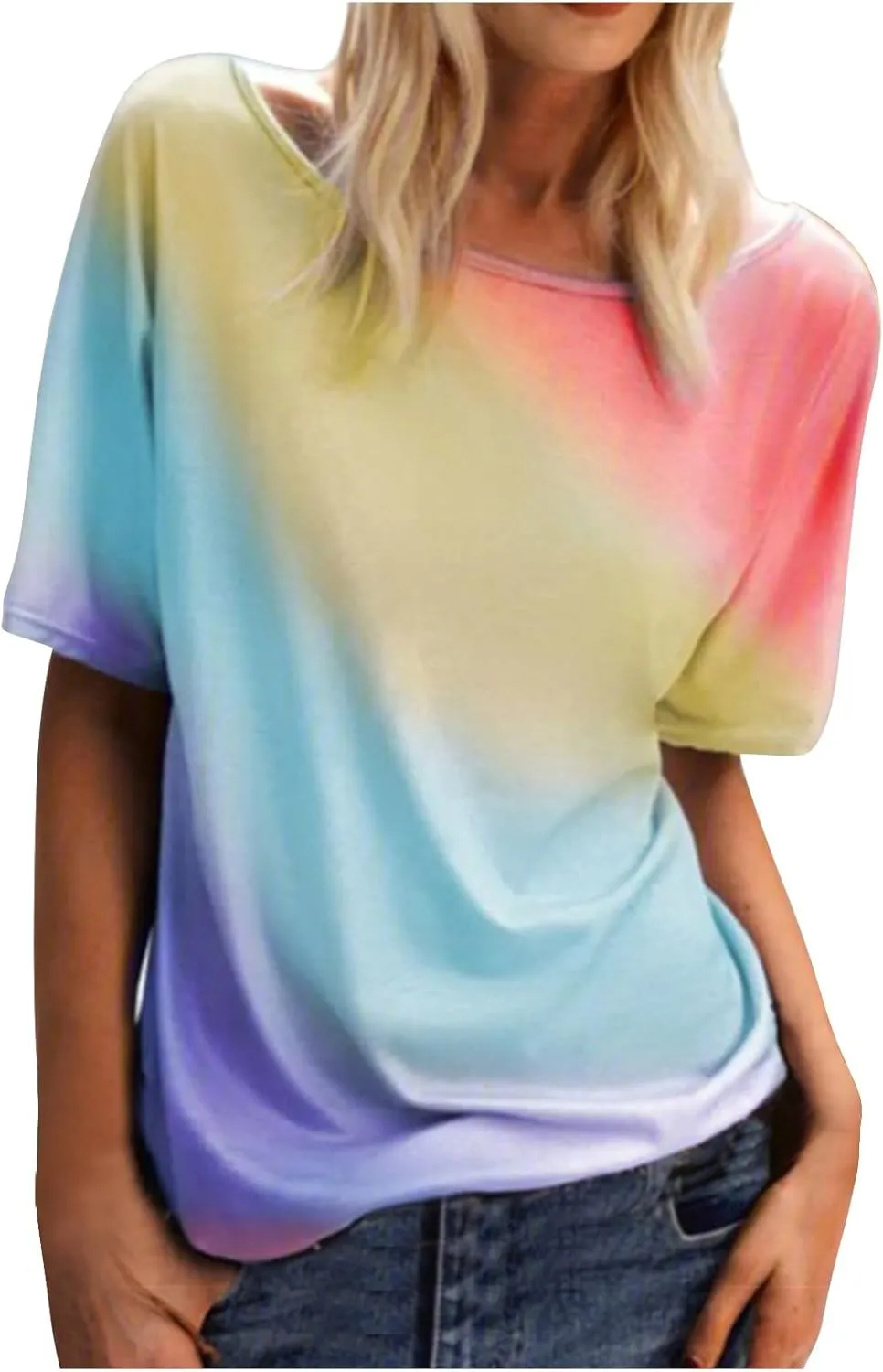 Summer Tops Women Short Sleeve Oversized Tie Dye T Shirts Cute Loose Going Out Blouses Camp Tunics Soft Sports Tees