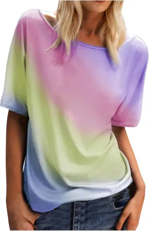 Summer Tops Women Short Sleeve Oversized Tie Dye T Shirts Cute Loose Going Out Blouses Camp Tunics Soft Sports Tees