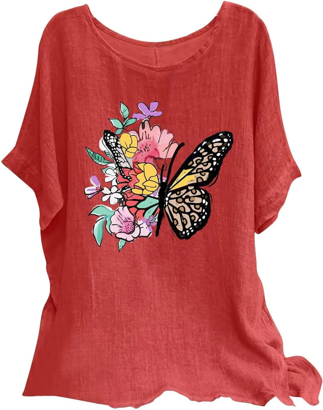 Summer Tunic Tops for Women Lightweight Comfy Tees Dragonfly Trendy Blouses Plus Size Linen 3/4 Length Sleeve Clothes