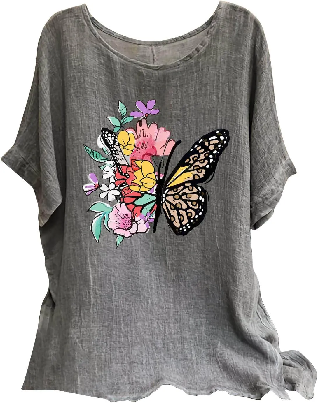 Summer Tunic Tops for Women Lightweight Comfy Tees Dragonfly Trendy Blouses Plus Size Linen 3/4 Length Sleeve Clothes