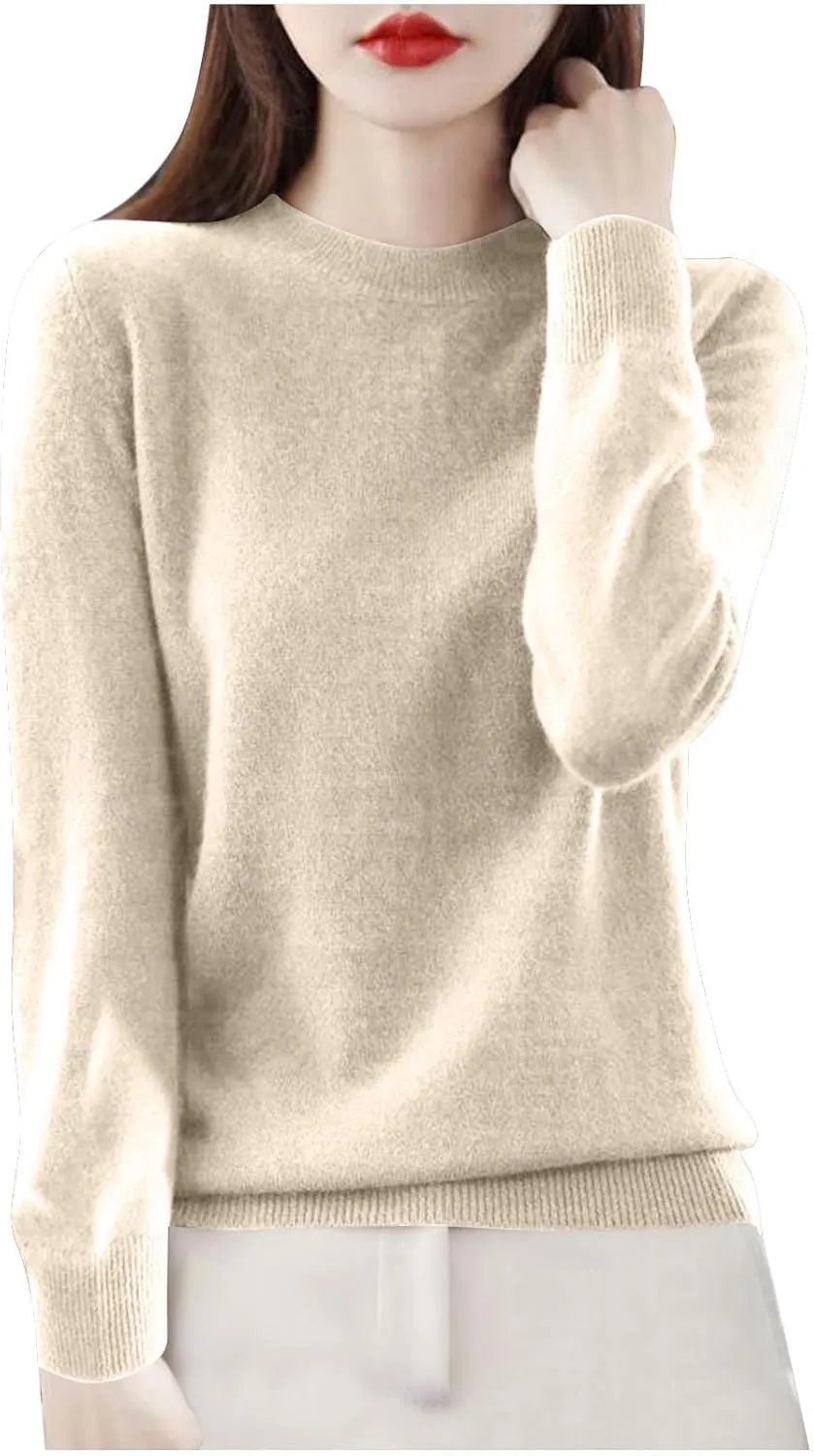 Sweaters for Women Trendy Long Sleeve Fuzzy Crewneck Pullover Tops Solid Color Lightweight Cashmere Sweater