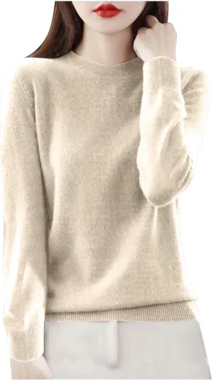 Sweaters for Women Trendy Long Sleeve Fuzzy Crewneck Pullover Tops Solid Color Lightweight Cashmere Sweater