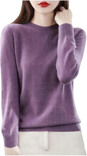 Sweaters for Women Trendy Long Sleeve Fuzzy Crewneck Pullover Tops Solid Color Lightweight Cashmere Sweater