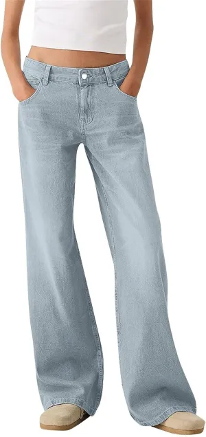 Sweatpants Jeans for Women Boyfriend High Waited Denim Pants Baggy Wide Leg Jeans Loose Fit Denim Pant with Pocket