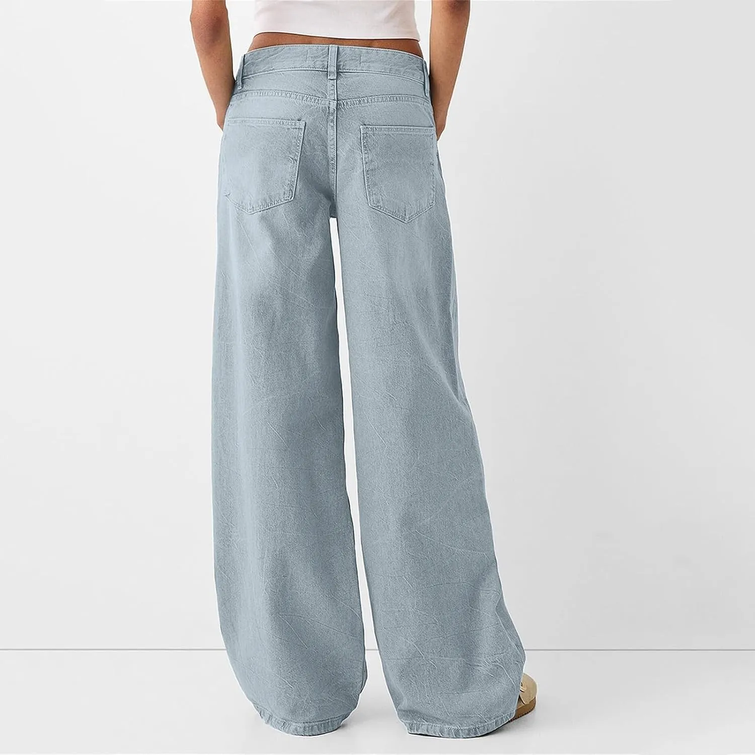 Sweatpants Jeans for Women Boyfriend High Waited Denim Pants Baggy Wide Leg Jeans Loose Fit Denim Pant with Pocket