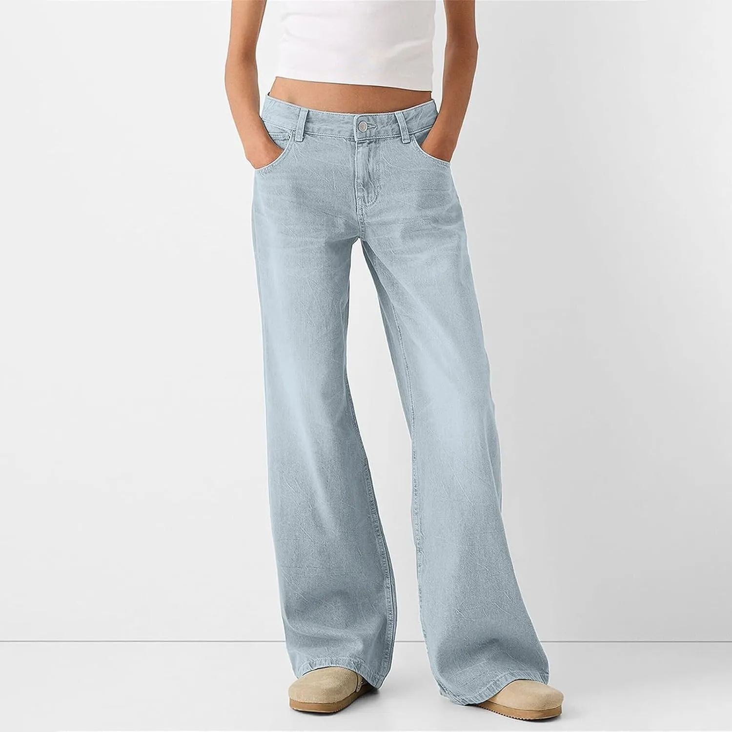 Sweatpants Jeans for Women Boyfriend High Waited Denim Pants Baggy Wide Leg Jeans Loose Fit Denim Pant with Pocket