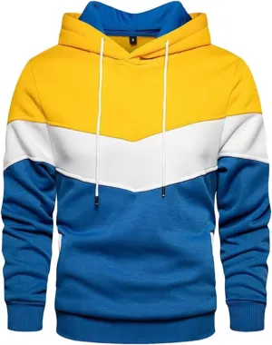 Sweatshirts for Men Trendy Color Block Hoodies Fleece Long Sleeve Hooded Pullover Casual Patchwork Tops with Pocket