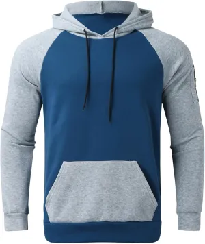 Sweatshirts for Men Trendy Color Block Hoodies Fleece Long Sleeve Hooded Pullover Casual Patchwork Tops with Pocket