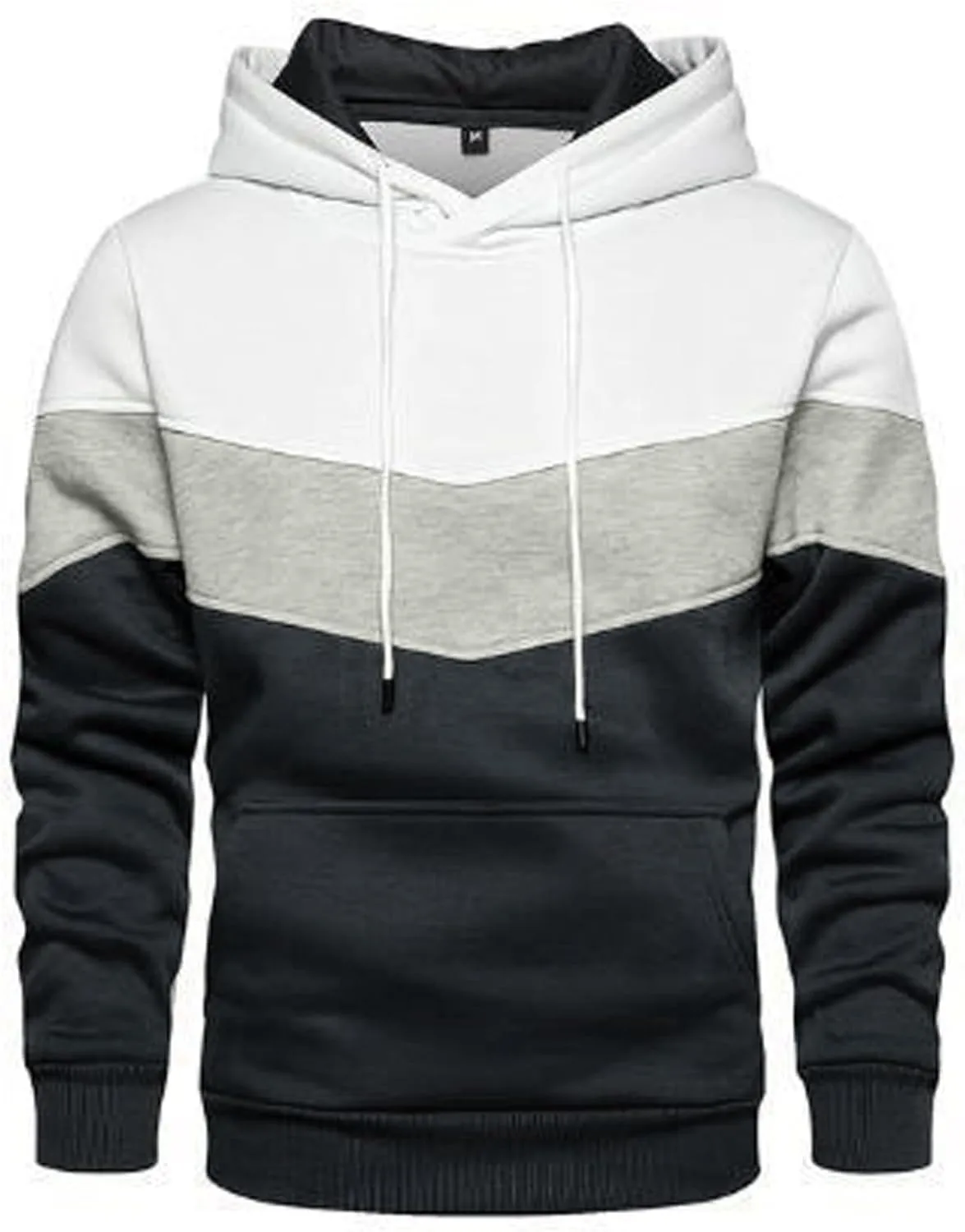 Sweatshirts for Men Trendy Color Block Hoodies Fleece Long Sleeve Hooded Pullover Casual Patchwork Tops with Pocket