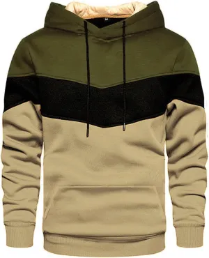 Sweatshirts for Men Trendy Color Block Hoodies Fleece Long Sleeve Hooded Pullover Casual Patchwork Tops with Pocket