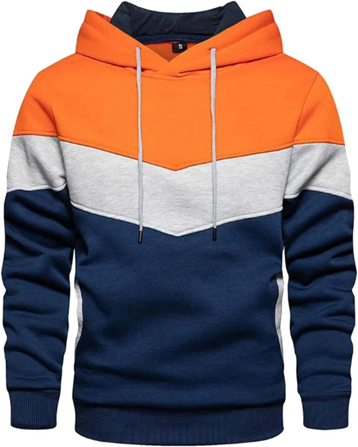 Sweatshirts for Men Trendy Color Block Hoodies Fleece Long Sleeve Hooded Pullover Casual Patchwork Tops with Pocket