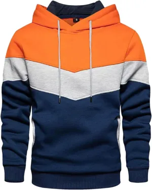 Sweatshirts for Men Trendy Color Block Hoodies Fleece Long Sleeve Hooded Pullover Casual Patchwork Tops with Pocket