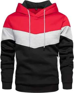 Sweatshirts for Men Trendy Color Block Hoodies Fleece Long Sleeve Hooded Pullover Casual Patchwork Tops with Pocket