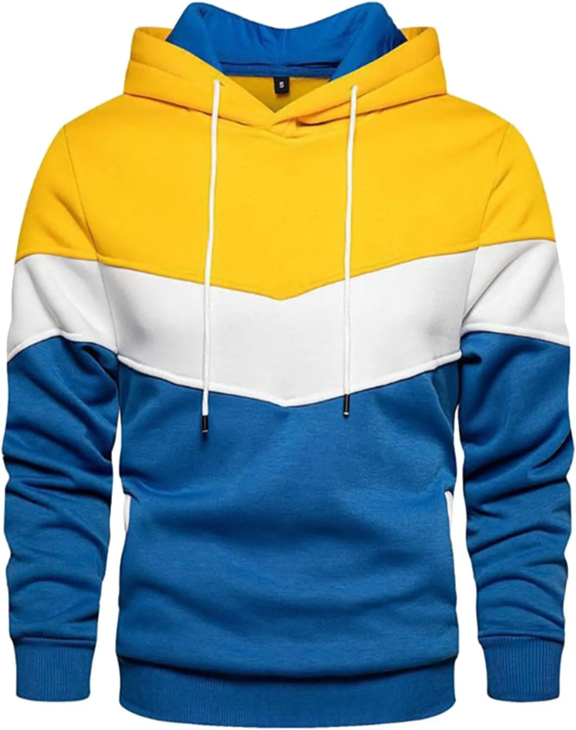 Sweatshirts for Men Trendy Color Block Hoodies Fleece Long Sleeve Hooded Pullover Casual Patchwork Tops with Pocket