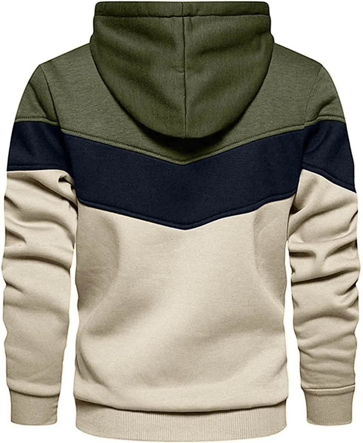Sweatshirts for Men Trendy Color Block Hoodies Fleece Long Sleeve Hooded Pullover Casual Patchwork Tops with Pocket