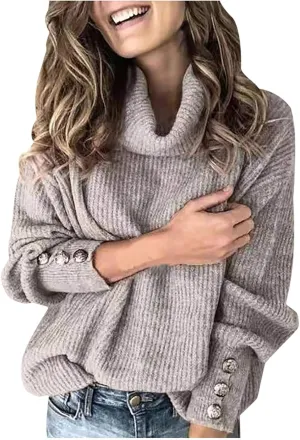 TANGNADE Turtleneck Sweater Women Plus Size Tunic Long Sleeve Cable Knit Sweaters Lightweight Chunky Pullover High Neck
