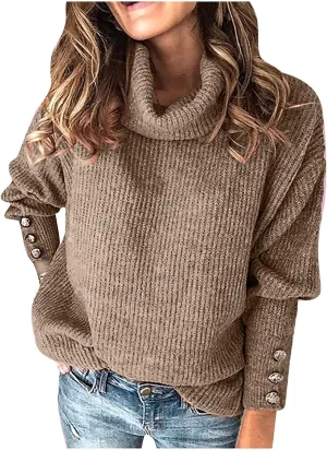 TANGNADE Turtleneck Sweater Women Plus Size Tunic Long Sleeve Cable Knit Sweaters Lightweight Chunky Pullover High Neck