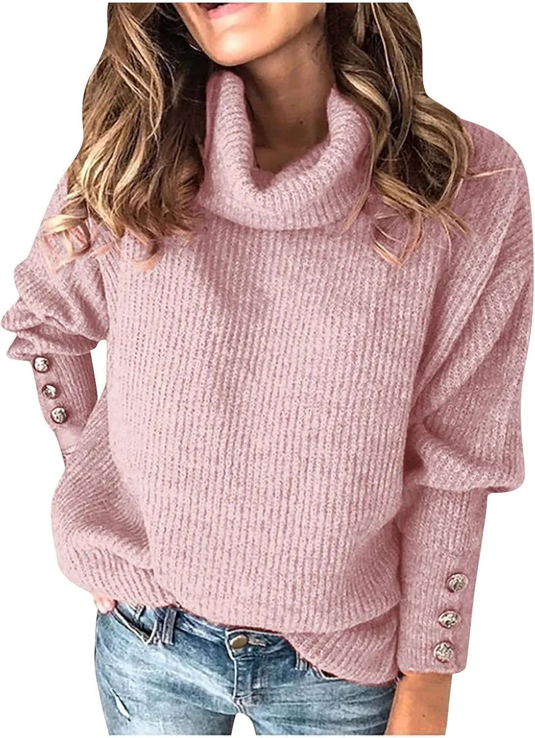 TANGNADE Turtleneck Sweater Women Plus Size Tunic Long Sleeve Cable Knit Sweaters Lightweight Chunky Pullover High Neck