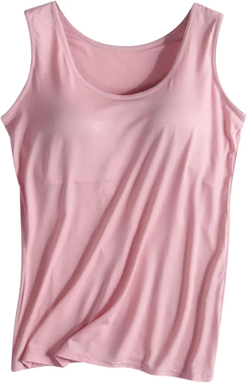 Tank Top with Built in Bra for Women Basic Sleeveless Vest Sports Yoga Workout Tee Summer T Shirts 2025