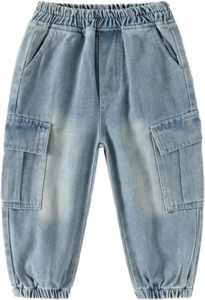 Toddler Baby Boys Girls Baggy Jeans Washed Distressed Denim Pants Active Joggers Sweatpants Hiking School Trousers