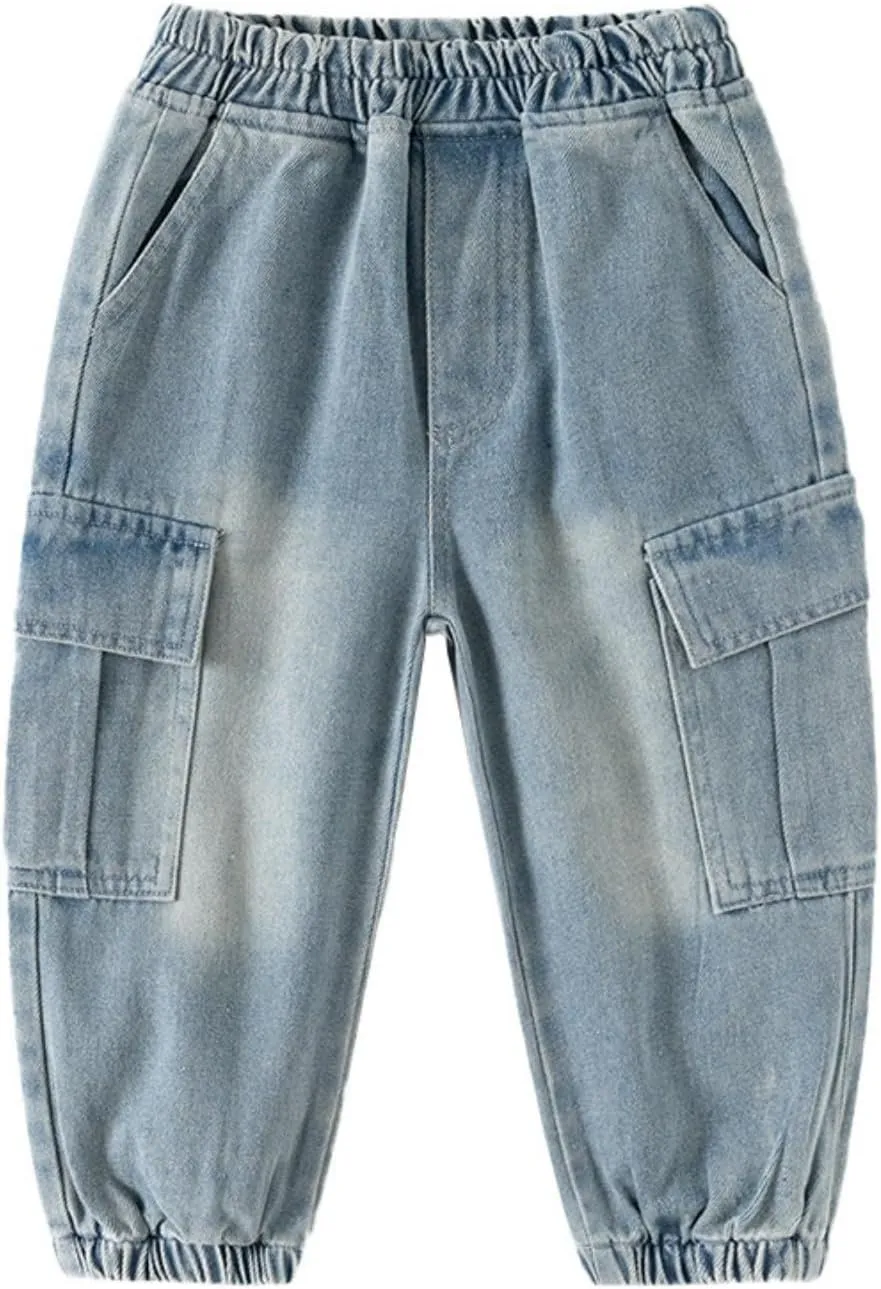 Toddler Baby Boys Girls Baggy Jeans Washed Distressed Denim Pants Active Joggers Sweatpants Hiking School Trousers