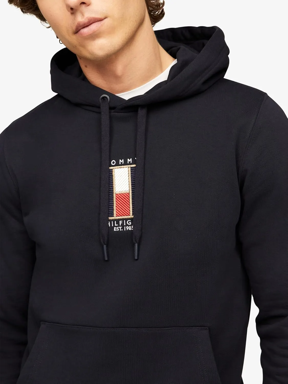 Tommy Hilfiger Men's Medium Weight Fleece Hoodie Sweatshirt with Embroidered Flag Logo
