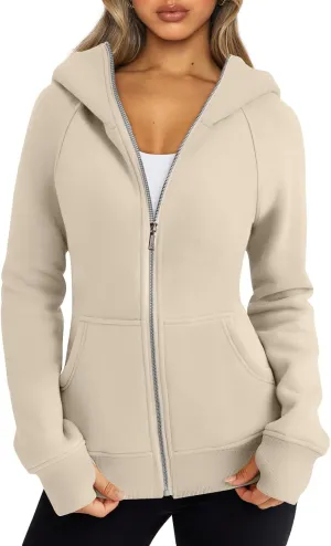 Trendy Queen Womens Zip Up Hoodies Fleece Jackets Oversized Sweatshirts Fall Fashion Outfits Sweaters Winter Clothes