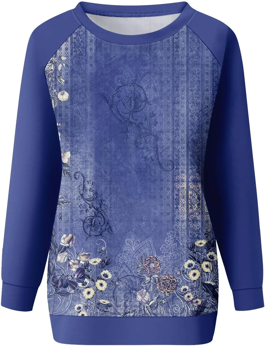Tunic Sweatshirts for Women Long Sleeve Floral Print Loose Fit Shirts Crewneck Graphic Trendy Sweater Clothing